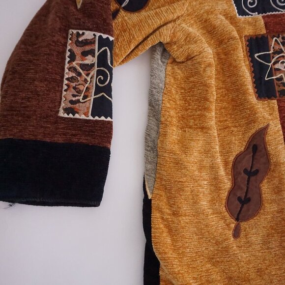 Vintage Indigo Moon Brown Tan Embroidered Patchwork Button Boho Jacket 1X - Picture 9 of 12